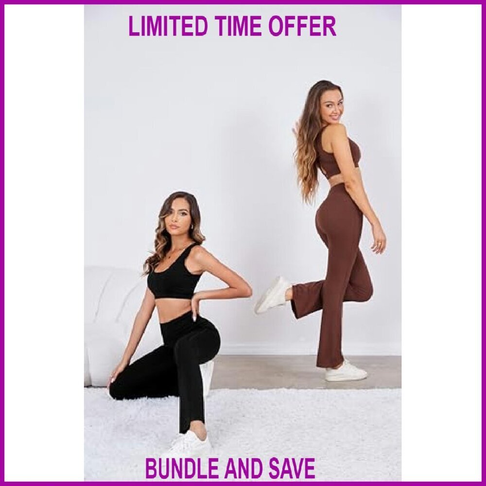 High-Waisted Flare Leggings Tummy Control Yoga Pants 80% Nylon 20% Spandex - Picture 6 of 8